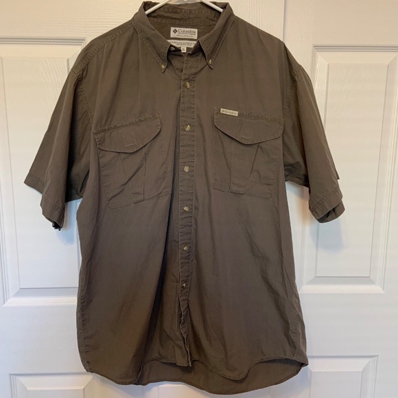 Columbia Men's Short Sleeved Solid Button Down Shirt Green Size XL - Picture 1 of 14